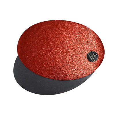Yes-Online 6 Placemats Set Christmas Red Glitter Oval Festive Xmas Table Home Decor from B&Q