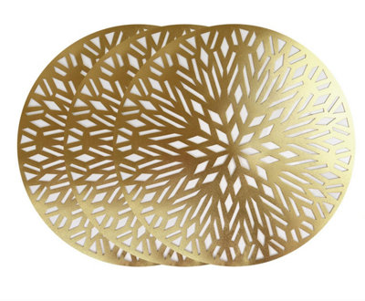 Yes-Online 12 Placemats Set Christmas Metallic Gold Round Festive Xmas Table Home Decor from B&Q
