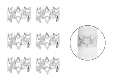 Yes-Online 6 Napkin Rings Silver Star Metal Christmas Xmas Party Table Set Festive Round from B&Q