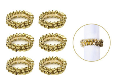 Yes-Online 6 Napkin Rings Gold Jingle Bells Metal Christmas Xmas Party Table Set Round from B&Q