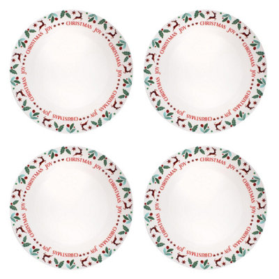 Yes-Online Set Of 4 Dinner Plates Joy Range Porcelain Festive Christmas Dinner Setting Decor from B&Q