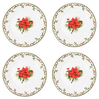 Yes-Online Set Of 4 Side Plates Christmas Holly Porcelain Festive Dinner Setting Xmas from B&Q