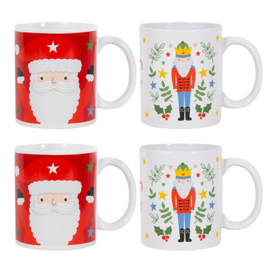Yes-Online Christmas Mugs Set Of 4 Festive Party Mug Cups Nutcracker Santa Xmas Eve Present Tea Cups Coffee from B&Q