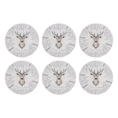 Yes-Online Set Of 6 Christmas Charger Plates White And Grey Stag Design Xmas Lunch Dinner Table Decoration Reusable from B&Q