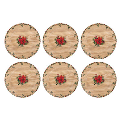 Yes-Online Set Of 6 Christmas Holly Charger Plate Wooden Dinner Lunch Decor Xmas Rustic Traditional from B&Q