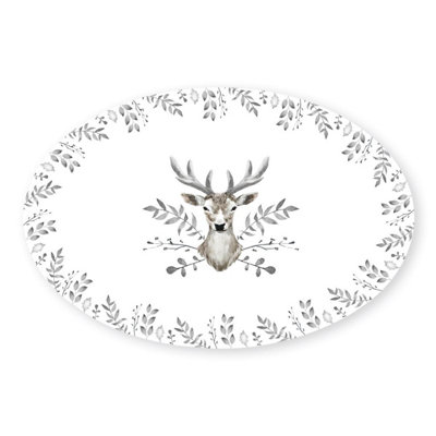 Yes-Online Large Serving Plate Silver And White Stag Range Porcelain Festive Christmas Dinner Setting Decor from B&Q