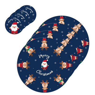 B&Q -  Coaster & Placemat Set Of 4 Christmas Dinner Kids Santa Reindeer Design Red Blue