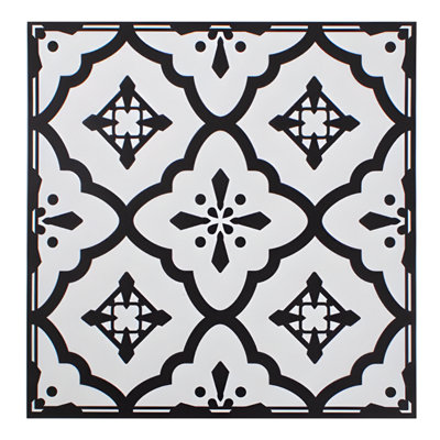 Yes-Online Vinyl Floor Tiles Monochrome Self Adhesive Vinyl Flooring Peel & Stick 1Ft X 1Ft Black White Geometric Mosaic Pack Of 4 (0.37Sqm) from B&Q