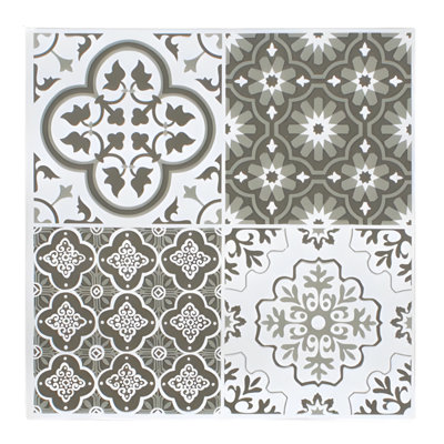 Yes-Online Vinyl Floor Tiles Moroccan Olive Sage Green White Self Adhesive Vinyl Flooring Peel Stick 1Ft X 1Ft Kitchen Bathroom (0.37Sqm) from B&Q