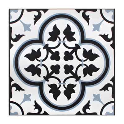 Yes-Online Vinyl Floor Tiles Mediterranean Blue Black White Self Adhesive Vinyl Flooring Peel Stick 1Ft X 1Ft Mosaic Damask Pack Of 4 0.37Sqm from B&Q