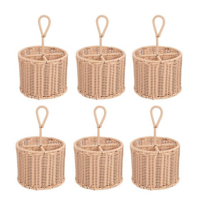 Yes-Online Beige Rattan Cutlery Basket With Carry Handle 3 Compartment Utensil Napkin Condiment Holder from B&Q