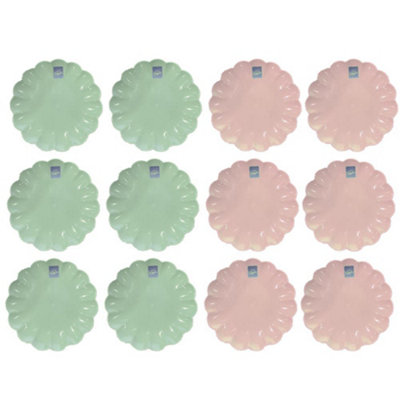 Yes-Online Set Of 12 Floral Edged Plastic Plates Summer Dining Outdoor Picnic Bbq Pink Green from B&Q
