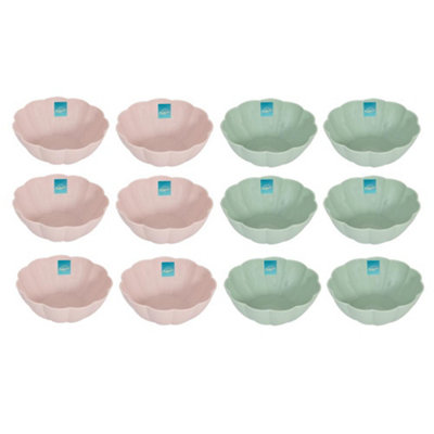 Yes-Online Set Of 12 Floral Edged Plastic Bowls Summer Dining Outdoor Picnic Bbq Pink Green from B&Q