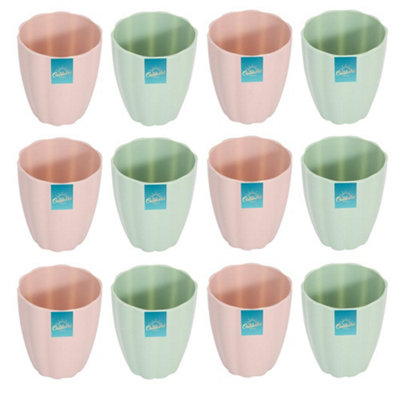 Yes-Online Set Of 12 Floral Edged Plastic Cups Summer Dining Outdoor Picnic Bbq Pink Green from B&Q
