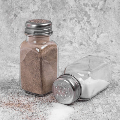 Glass Salt & Pepper Shaker Pots Set Of 2 Glass Herb Seasoning Spice Jars 9X4Cm from B&Q