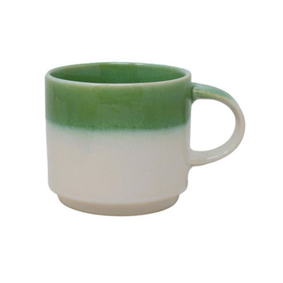 B&Q Coffee Mug Reactive Glaze Two-Tone Green Cream 400Ml Stoneware Tea Cup Hot Drink