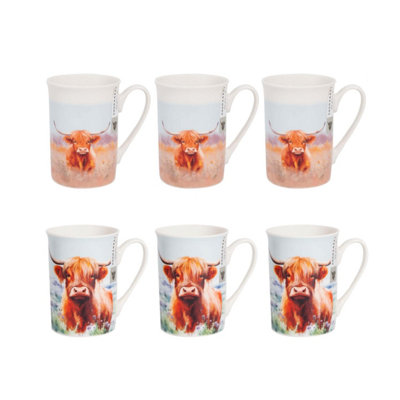  - Highland Cow Coffee Mug 6Pcs Ceramic Mugs Hot Drinks 280Ml Cups Dishwasher Safe