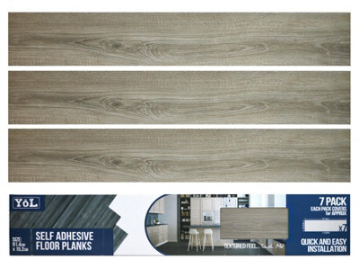 Yes-Online Floor Planks Tiles Self Adhesive Light Mid Grey Wood Vinyl Flooring Bathroom KitchenPack Of 7 6X36"1M² from B&Q