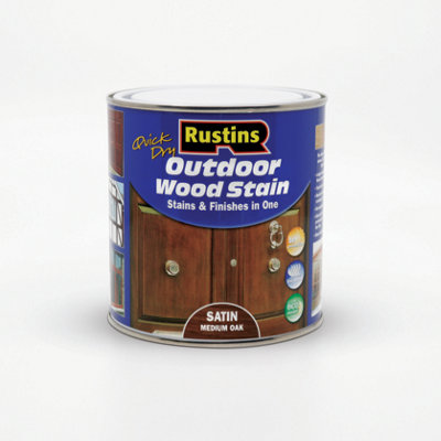 Rustins Quick Dry Outdoor Wood Stain 1L Satin Medium Oak from B&Q