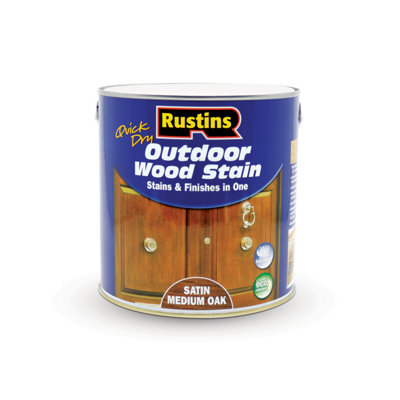 Rustins Quick Dry Outdoor Wood Stain 2.5L Satin Medium Oak from B&Q
