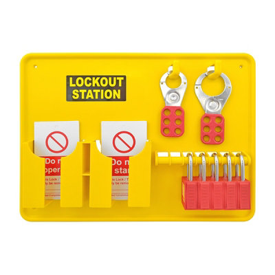 B&Q Lockout Station Board Filled 27 Piece 5 Padlocks-20 Lockout Tags-2 Hasps Complete With Wall Fixings