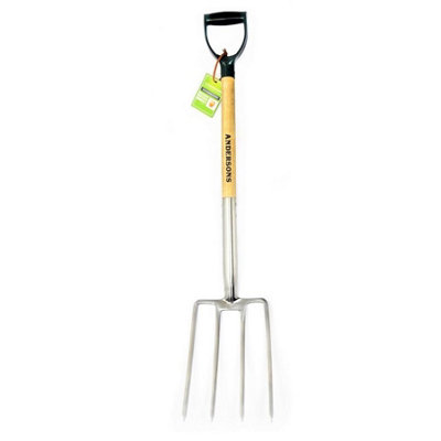 Andersons Stainless Steel Garden Digging ForkAsh Wood ShaftD-Shape Plastic Handle from B&Q
