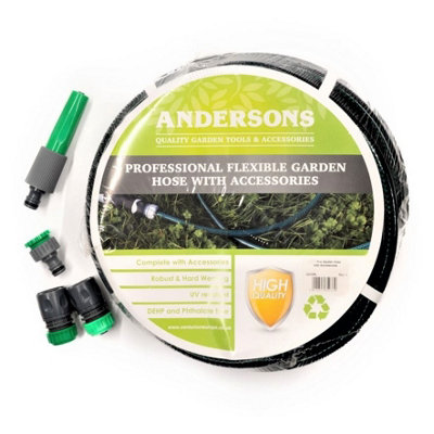 Andersons 15M Flexible Pro Garden Hose With Accessories Green Kink Resistant from B&Q
