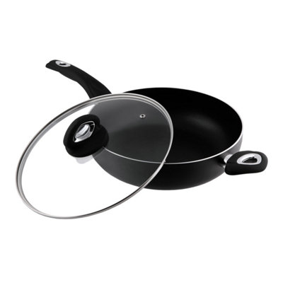 28Cm Non-Stick Deep Sauté Pan With Glass Lid Aluminium Cookware For All Hob Types from B&Q