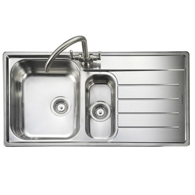 Rangemaster Oakland Kitchen Sink 1.5 Bowl Right Hand Stainless Steel Inset Waste from B&Q