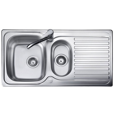 B&Q -  Linear Lr9502 1.5-Bowl Satin Stainless Steel Kitchen Sink 950mm Inset