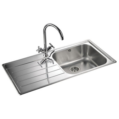Rangemaster Oakland Kitchen Sink 1.0 Bowl Lh Drainer Inset Stainless Steel Waste from B&Q