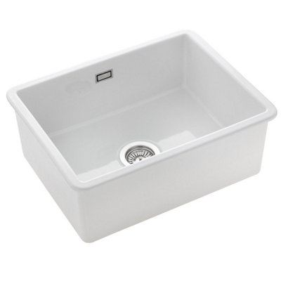 Rangemaster Rustique Kitchen Sink Single Bowl Rectangular Ceramic Strainer Waste