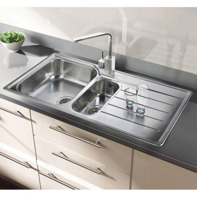 Rangemaster Oakland 1.5-Bowl Brushed Stainless Steel Inset Kitchen Sink With Waste (Rhd) from B&Q