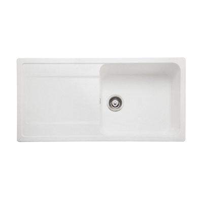 B&Q -  Loa Artic White Granite Composite 1 Bowl Kitchen Sink 500mm X 1000mm