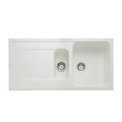 B&Q -  Loa Artic White Granite Composite 1.5 Bowl Kitchen Sink 500mm X 1000mm