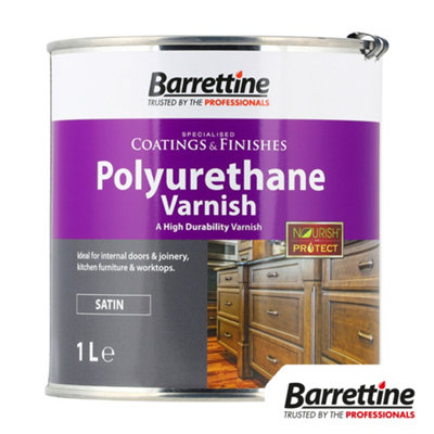 Barrettine Polyurethane Varnish (Satin1 L)Highly Durable Wood With Clear Gloss Finish For Internal Doors & JoineryKitchen