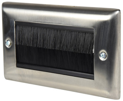  - Steel Brush Wall Plates Double Gang Cable Tidy Face Plate