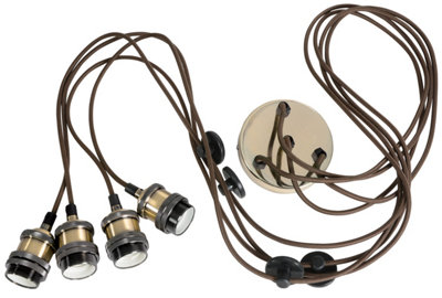Netagon Modern Retro Industrial Pendant E27 Ceiling Light Lamp ClusterAntique Brass from B&Q