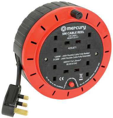 Mercury 4 Gang Extension Reels With Thermal Cut Out5M from B&Q
