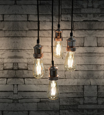 Netagon Modern Retro Industrial Pendant E27 Ceiling Light Lamp ClusterBright Copper from B&Q