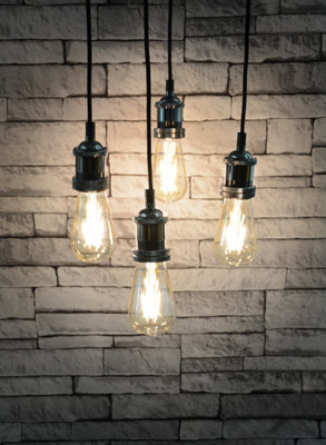 Netagon Modern Retro Industrial Pendant E27 Ceiling Light Lamp ClusterBlack Chrome from B&Q