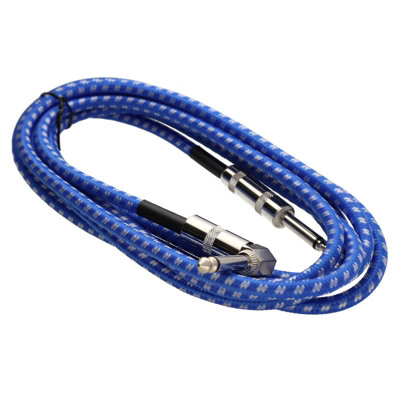 Kenable 6.35mm Right Angle Mono Braided Instrument Cable Blue & White Guitar Lead 3M