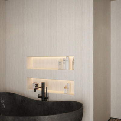 Nuance By Bushboard Bathroom & Wet Room Decorative Panel BoardLight Travertine 2420 X 600 X 10mm T&g from B&Q