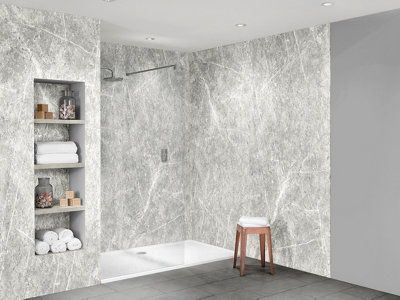 Nuance By Bushboard Bathroom & Wet Room Decorative Panel BoardWhite Lightning Fossil 2420 X 580 X 10mm Dpf from B&Q