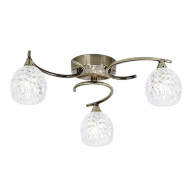 Luminosa Lighting Luminosa Boyer 3 Light Semi Flush Multi Arm Ceiling Light Antique BrassGlassG9 from B&Q