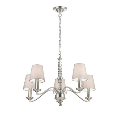 Luminosa Lighting Luminosa Astaire 5 Light Multi Arm Ceiling Pendant Satin NickelNatural Tc FabricE14 from B&Q