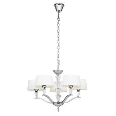Luminosa Lighting Luminosa Fiennes 5 Light Multi Arm Ceiling Pendant ChromeWhite Tc FabricE14 from B&Q
