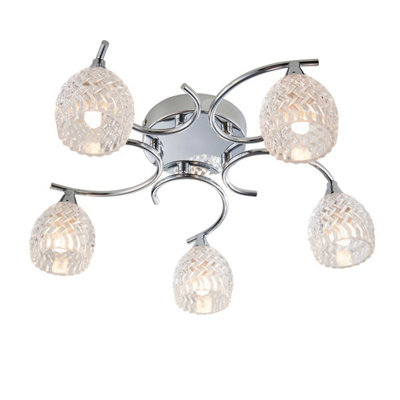 B&Q -  Luminosa Boyer 5 Light Semi Flush Multi Arm Ceiling Light ChromeG9