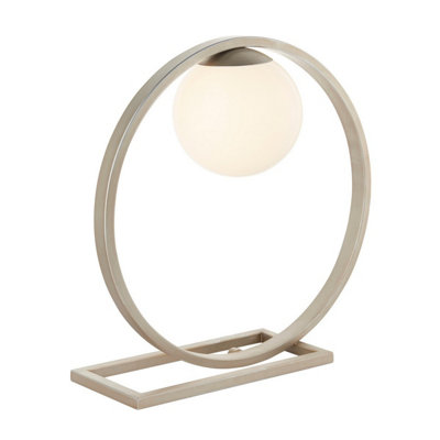 Luminosa Lighting Luminosa Enzo Globe Table Lamp Brushed Silver FinishGloss Opal Glass1X G9 from B&Q