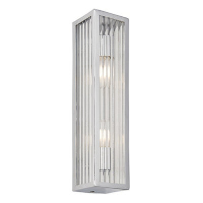 Luminosa Lighting Luminosa Newham Outdoor Contemporary 2 Light Wall Lamp ChromeClear Ribbed Glass from B&Q
